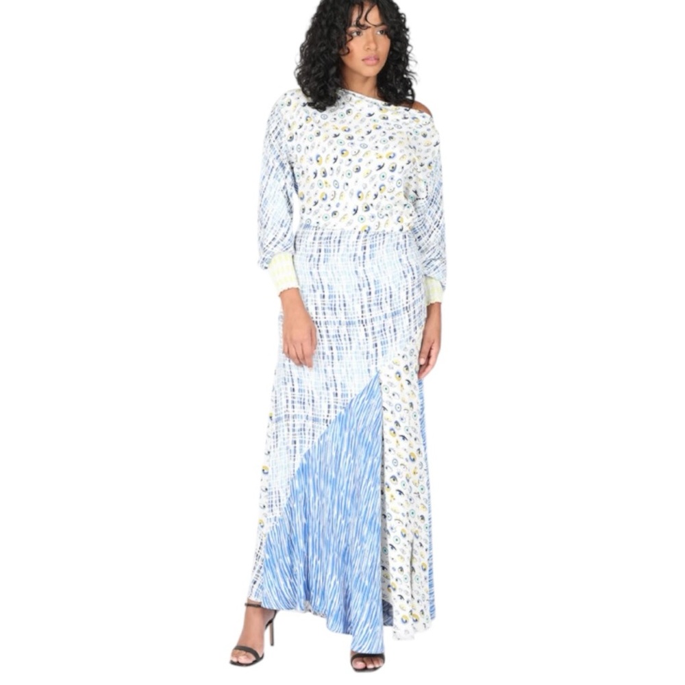 Conditions Apply Yvelisse Eye Print Maxi Dress XXL Blue Abstract - Picture 1 of 11